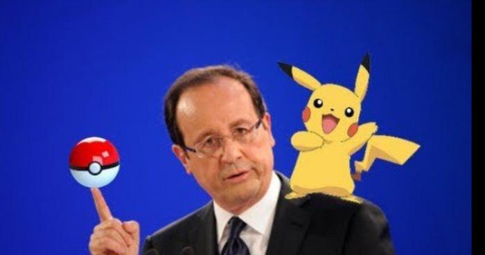 F.Hollande surpris entrain de capturer un magicarpe  !